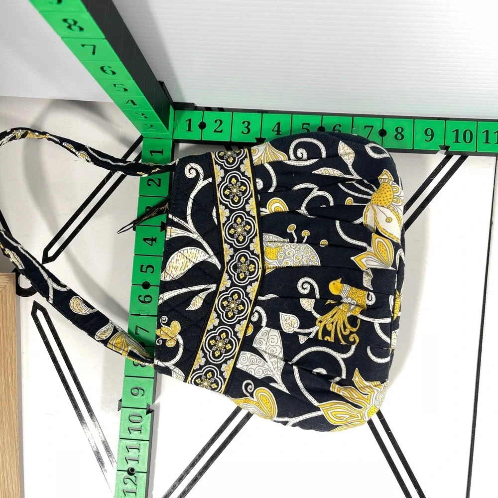 Vera Bradley‎ Night Owl Pleated Hobo Shoulder Bag Black Yellow Quilted Floral